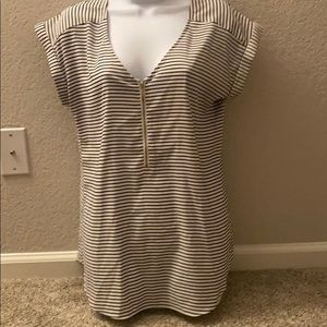 Express Nautical Striped Zipper Front Blouse